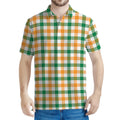 White Orange And Green Plaid Print Men's Polo Shirt