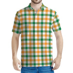 White Orange And Green Plaid Print Men's Polo Shirt