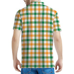 White Orange And Green Plaid Print Men's Polo Shirt