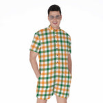 White Orange And Green Plaid Print Men's Rompers