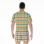 White Orange And Green Plaid Print Men's Rompers