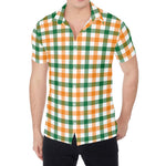 White Orange And Green Plaid Print Men's Shirt
