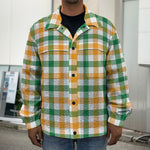 White Orange And Green Plaid Print Men's Shirt Jacket