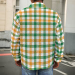 White Orange And Green Plaid Print Men's Shirt Jacket