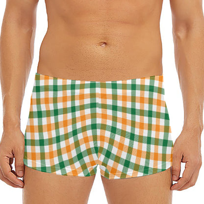 White Orange And Green Plaid Print Men's Short Boxer Briefs