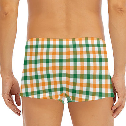 White Orange And Green Plaid Print Men's Short Boxer Briefs