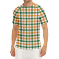 White Orange And Green Plaid Print Men's Short Sleeve Rash Guard