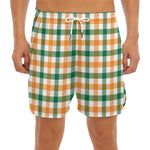White Orange And Green Plaid Print Men's Split Running Shorts