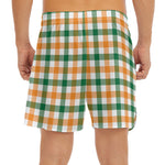White Orange And Green Plaid Print Men's Split Running Shorts
