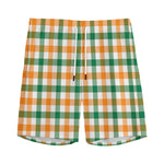 White Orange And Green Plaid Print Men's Sports Shorts