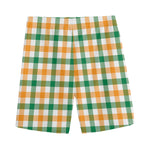White Orange And Green Plaid Print Men's Sports Shorts