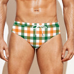 White Orange And Green Plaid Print Men's Swim Briefs