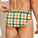 White Orange And Green Plaid Print Men's Swim Briefs