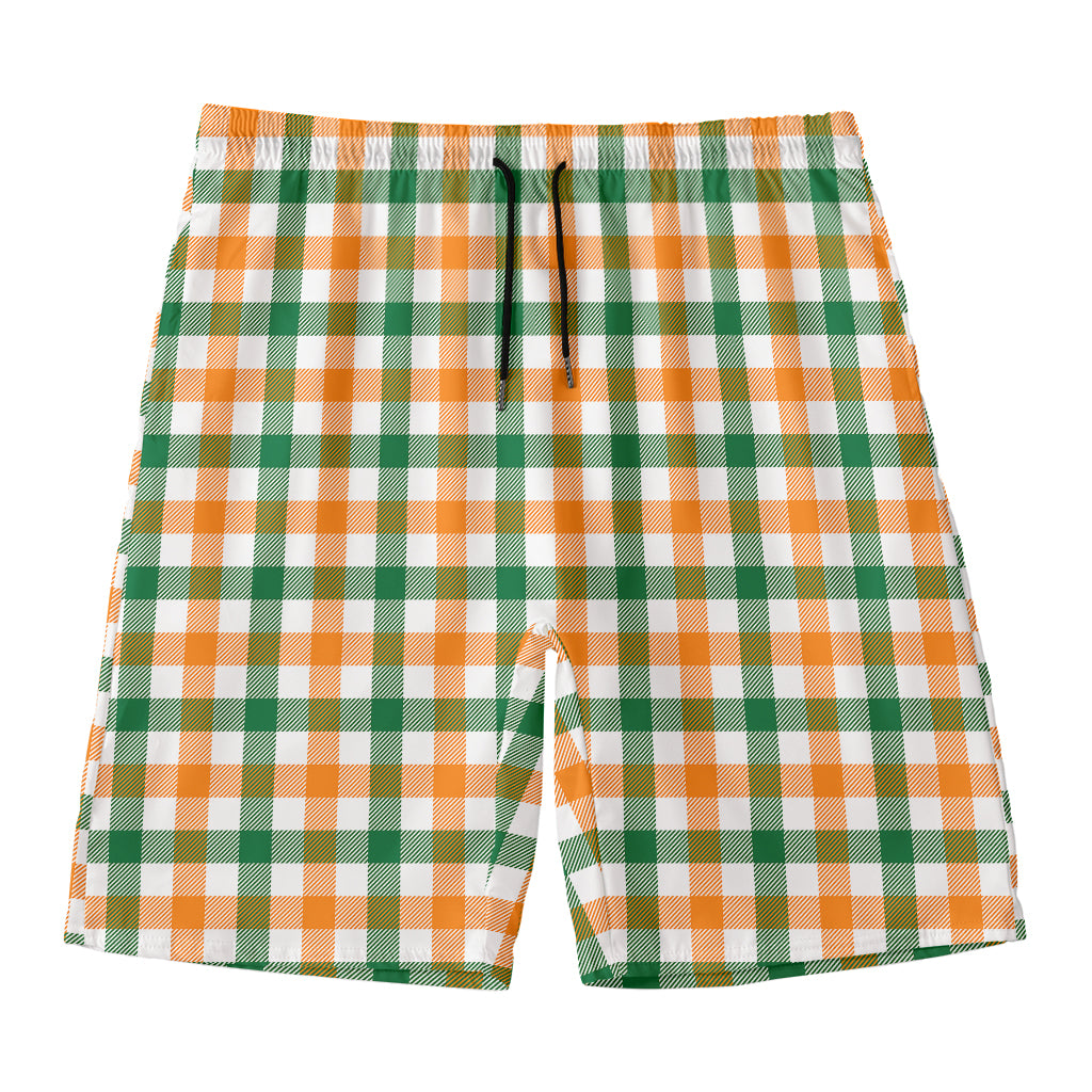 White Orange And Green Plaid Print Men's Swim Trunks
