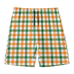White Orange And Green Plaid Print Men's Swim Trunks