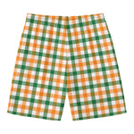 White Orange And Green Plaid Print Men's Swim Trunks