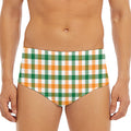 White Orange And Green Plaid Print Men's Triangle Swim Briefs
