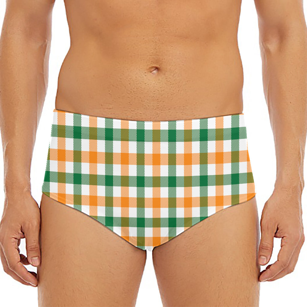 White Orange And Green Plaid Print Men's Triangle Swim Briefs