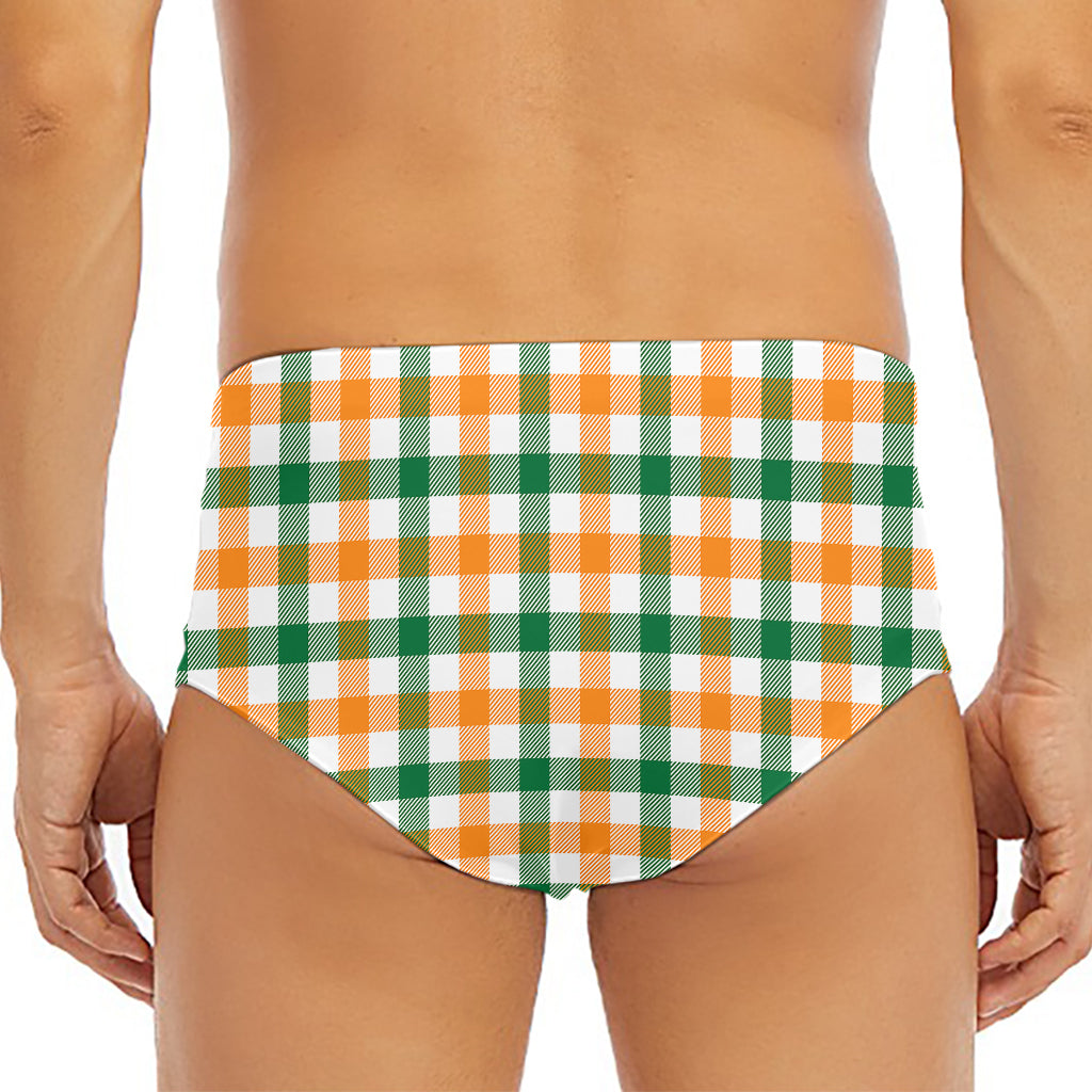 White Orange And Green Plaid Print Men's Triangle Swim Briefs