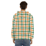 White Orange And Green Plaid Print Men's Velvet Pullover Hoodie