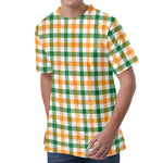 White Orange And Green Plaid Print Men's Velvet T-Shirt
