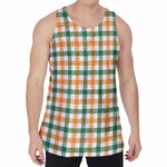 White Orange And Green Plaid Print Men's Velvet Tank Top