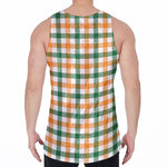 White Orange And Green Plaid Print Men's Velvet Tank Top