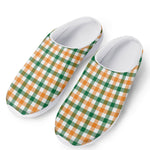 White Orange And Green Plaid Print Mesh Casual Shoes