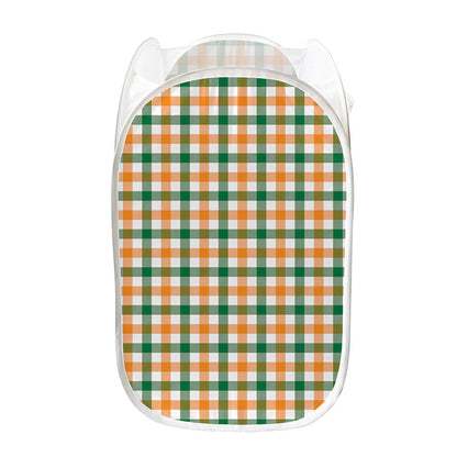 White Orange And Green Plaid Print Mesh Laundry Hamper