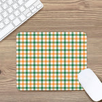 White Orange And Green Plaid Print Mouse Pad