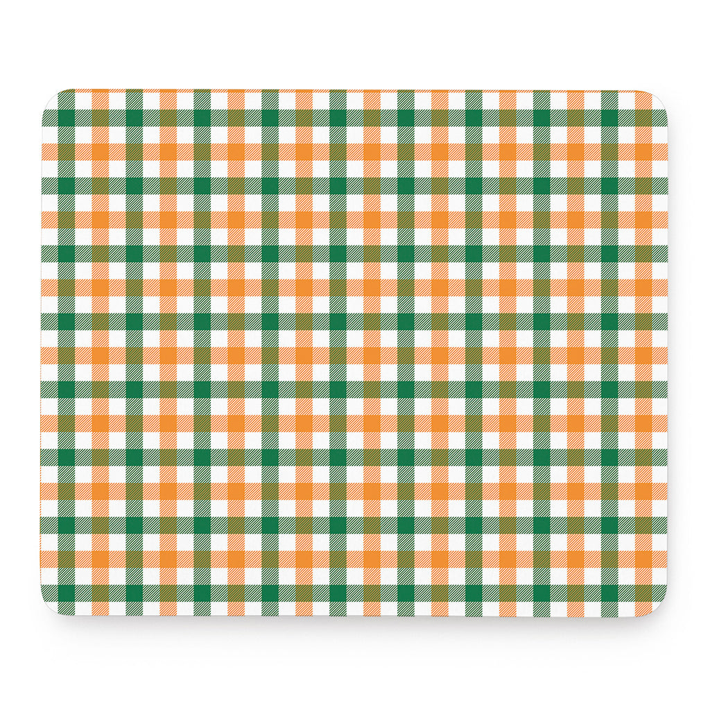 White Orange And Green Plaid Print Mouse Pad