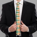 White Orange And Green Plaid Print Necktie