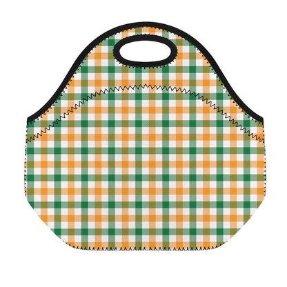 White Orange And Green Plaid Print Neoprene Lunch Bag