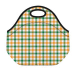 White Orange And Green Plaid Print Neoprene Lunch Bag