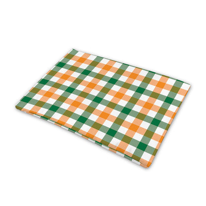 White Orange And Green Plaid Print Pet Cooling Mat Cover