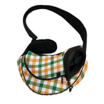 White Orange And Green Plaid Print Pet Sling Carrier