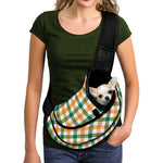White Orange And Green Plaid Print Pet Sling Carrier