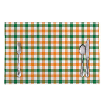 White Orange And Green Plaid Print Placemat
