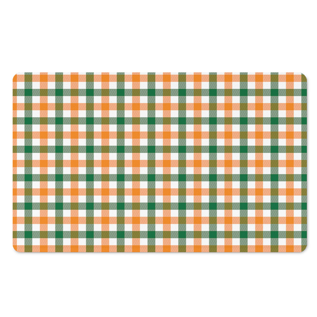 White Orange And Green Plaid Print Polyester Doormat