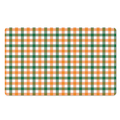 White Orange And Green Plaid Print Polyester Doormat