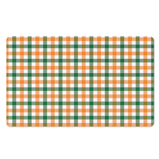 White Orange And Green Plaid Print Polyester Doormat