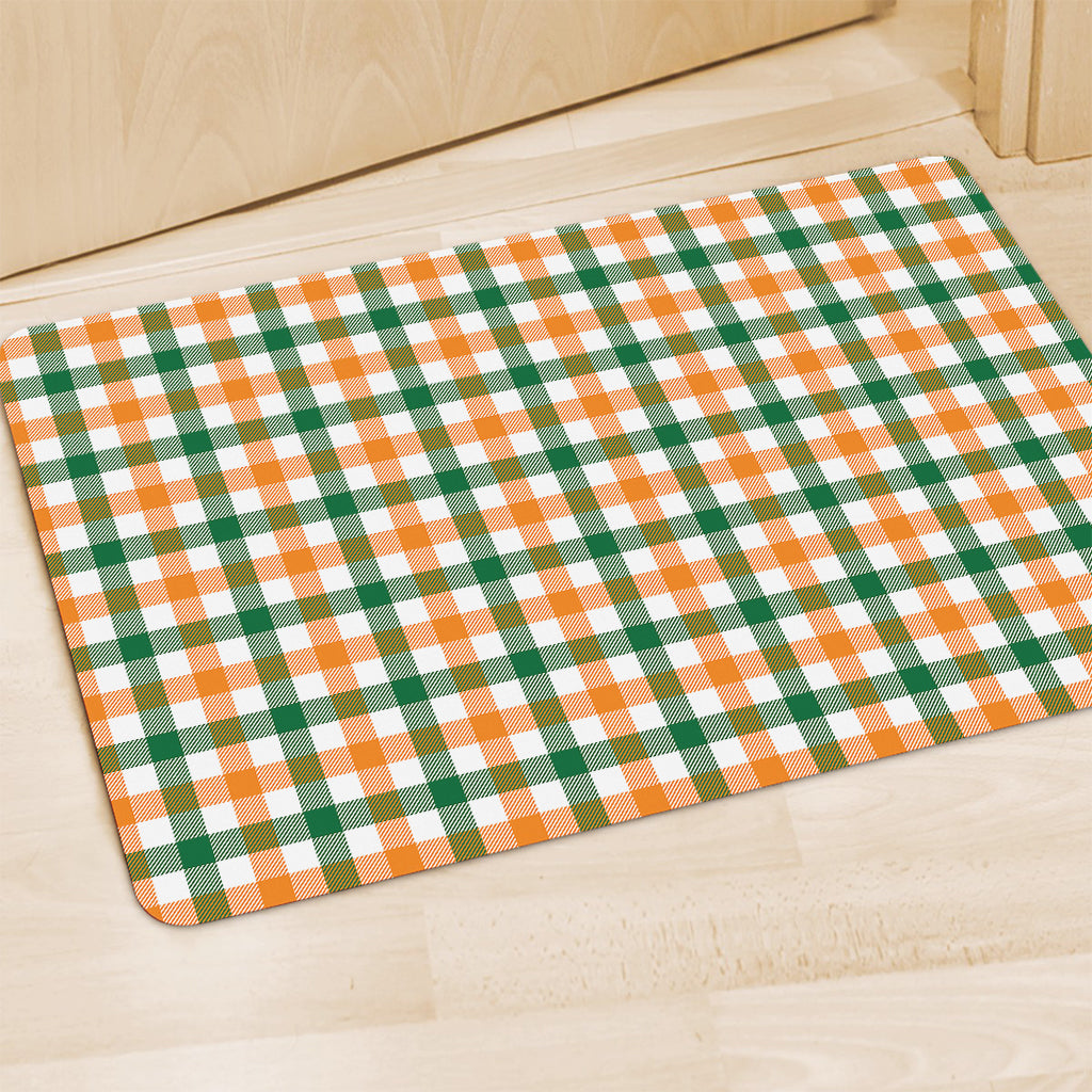 White Orange And Green Plaid Print Polyester Doormat