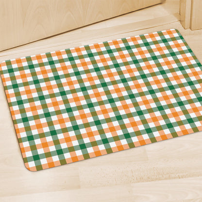 White Orange And Green Plaid Print Polyester Doormat