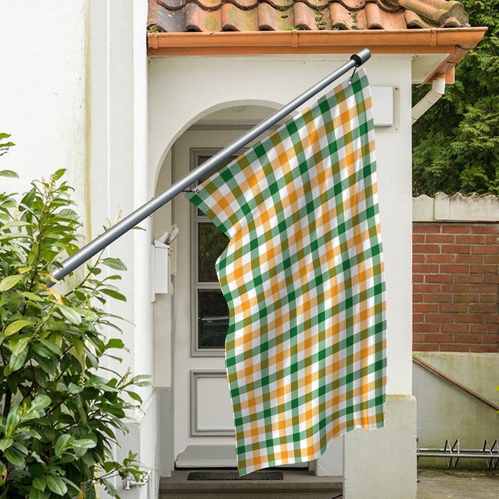 White Orange And Green Plaid Print Polyester Flag