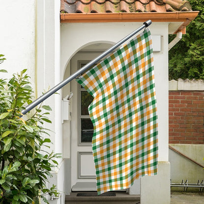 White Orange And Green Plaid Print Polyester Flag