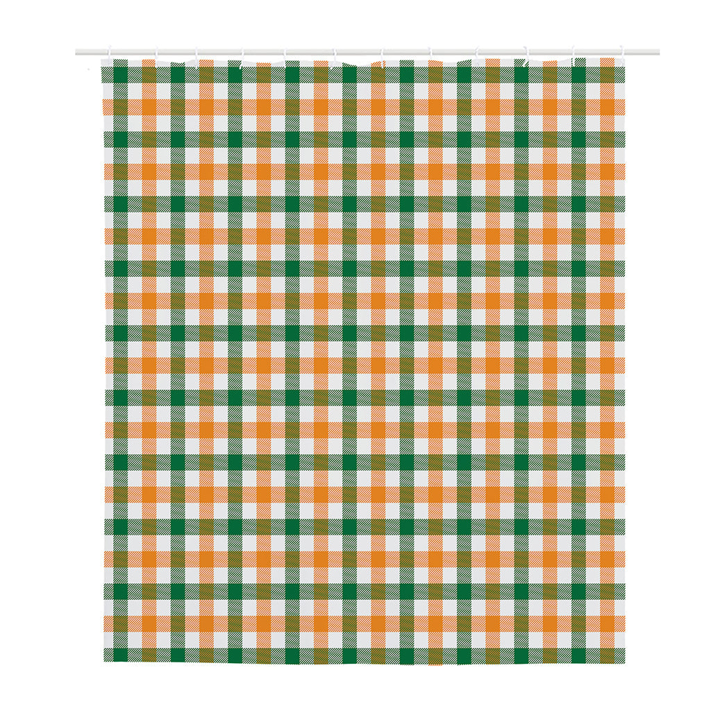 White Orange And Green Plaid Print Polyester Shower Curtain