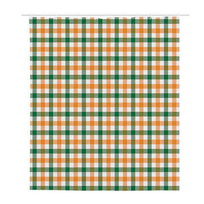 White Orange And Green Plaid Print Polyester Shower Curtain