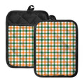 White Orange And Green Plaid Print Pot Holders With Pocket