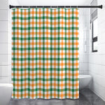 White Orange And Green Plaid Print Premium Shower Curtain