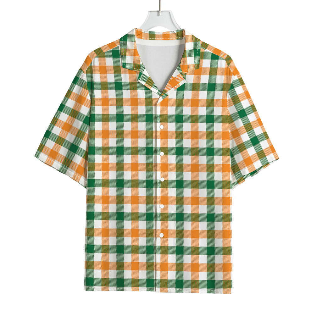 White Orange And Green Plaid Print Rayon Hawaiian Shirt